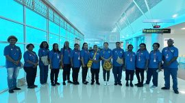 Pengurus Dekranasda Kabupaten Deiyai saat tiba di Balikpapan untuk mengikuti HUT Dekranasda ke-45, 8 Juli 2025.