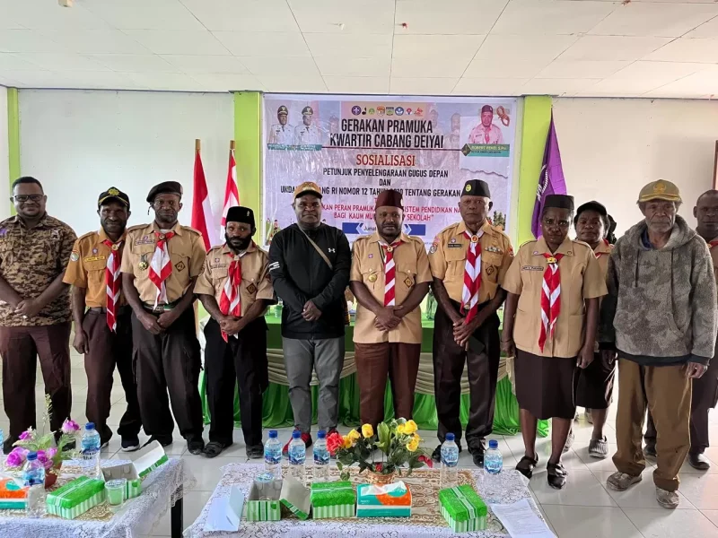 Kwarcab Cabang Deiyai Gelar Sosialisasi Petunjuk Penyelenggaraan Gugus Depan dan UU RI No. 12 Tahun 2010 tentang Gerakan Pramuka di SMP YPK Waghete Deiyai Papua Tengah, Jumat, 18 Juli 2025. Foto Humas. 