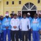Plt. Kepala Dinas Kominfo Deiyai, Oktopianus Mote, bersama staf siap mengikuti gerak jalan HUT RI ke-80 di Wagete, Jumat (8/8/2025