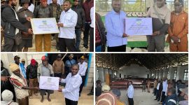 Bupati Deiyai, Melkianus Mote, S.T., saat meninjau dan menyerahkan secara simbolis dana hibah pembangunan kepada pengurus gereja di Distrik Tigi/Tigi Timur (1/10/2025).