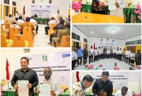 Bupati Deiyai Melkianus Mote, ST, bersama Pimpinan BRI Cabang Nabire Mohamad Arief Nur Pratama, usai penandatanganan MOU.