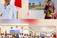 Bupati Deiyai, Melkianus Mote (tengah), didampingi Ketua Umum Bunda PAUD Kabupaten Deiyai, Ny. Fransina Rumbiak Mote, S.KM (kanan), saat acara pelantikan Pokja Bunda PAUD periode 2025-2030 di Setda Deiyai, Rabu (8/10/2025). 