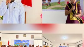 Bupati Deiyai, Melkianus Mote (tengah), didampingi Ketua Umum Bunda PAUD Kabupaten Deiyai, Ny. Fransina Rumbiak Mote, S.KM (kanan), saat acara pelantikan Pokja Bunda PAUD periode 2025-2030 di Setda Deiyai, Rabu (8/10/2025). 