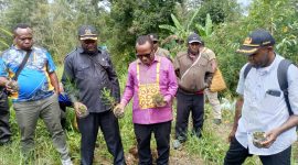 Bupati Deiyai, Bapak Melkianus Mote, S.T., didampingi OPD, melaksanakan penanaman pohon secara simbolis di tepian Kali Wakei (20/11/2025).