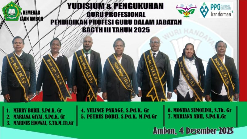 Tujuh Guru PAK Deiyai Cetak Sejarah! 🥳 Suasana haru dan syukur di Laboratorium Komputer SMP Negeri 1 Tigi (4/12/2025) saat 7 Guru Pendidikan Agama Kristen Kabupaten Deiyai mengikuti Yudisium dan Pengukuhan Guru Profesional PPG Dalam Jabatan Tahun 2025 secara daring oleh IAKN Ambon.