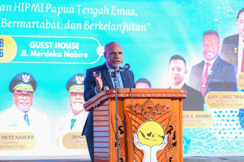 Wakil Gubernur Papua Tengah, Deinas Geley, saat menghadiri pelantikan BPD HIPMI Papua Tengah periode 2026-2029 di Nabire (7/2).