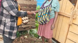 Kepala Dinas Sosial Deiyai Yulita Mote membeli dan menyerahkan bantuan kandang dan ternak babi kepada warga Desa Yagu, Distrik Tigi Barat, Kamis (23/4/2026).