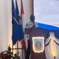 Bupati Paniai Yampit Nawipa saat memberikan sambutan dalam acara pelantikan DPD I KNPI Provinsi Papua Tengah di Aula kantor bupati Paniai, Rabu, 26/8/2026.
