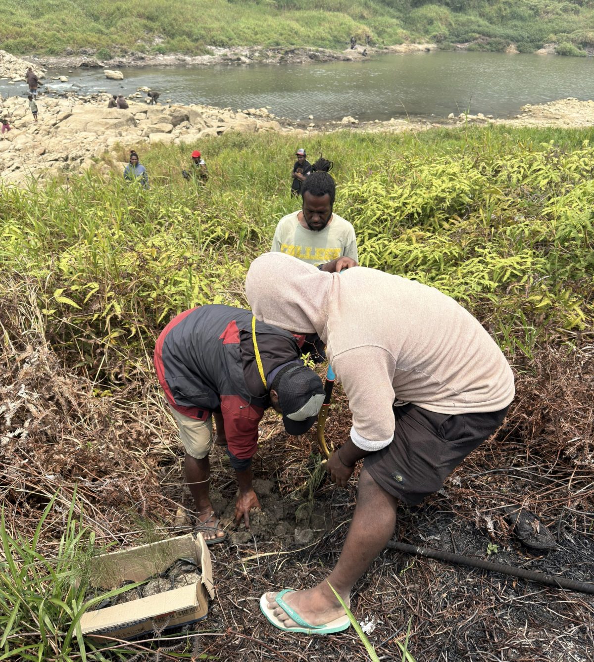Anggota KOMANDAN Deiyai melakukan penanaman 15 bibit pohon cemara di pinggiran Kali Oneibo, Kabupaten Deiyai, Papua Tengah, Sabtu (10/10/2026).